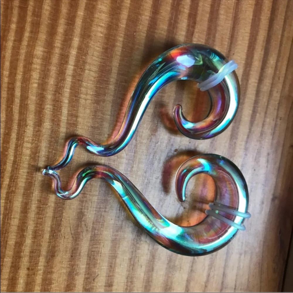Rainbow Translucent Glass Plugs 1/2 Inch - Picture 4 of 4